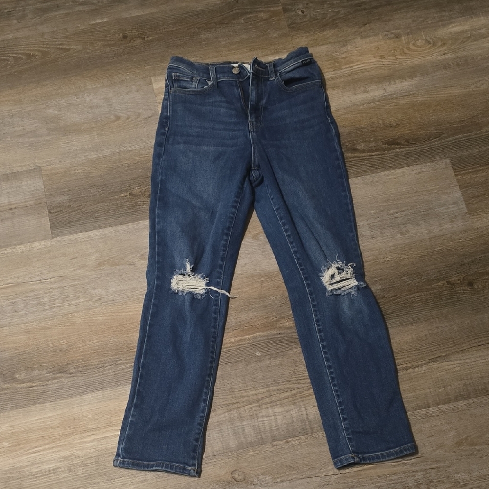 Cello Dark Blue Distressed Straight Leg Jeans